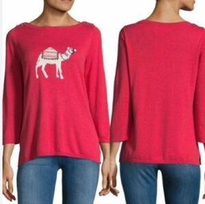 Rafaella | Red Beaded Camel Sweater 3/4 Sleeves Size Large